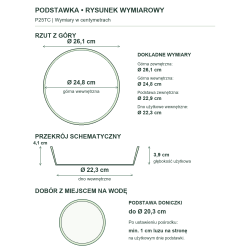 P25TC — rysunek wymiarowy i dobór podstawy doniczki z co najmniej 1 cm luzu na stronę P25TC — rysunek wymiarowy i dobór podstawy doniczki z co najmniej 1 cm luzu na stronę