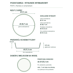 P30TC — rysunek wymiarowy i dobór podstawy doniczki z co najmniej 1 cm luzu na stronę P30TC — rysunek wymiarowy i dobór podstawy doniczki z co najmniej 1 cm luzu na stronę