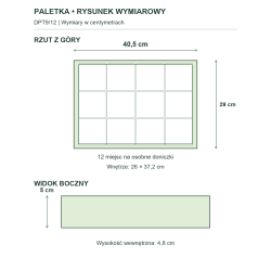 DPT9/12 — rysunek wymiarowy całej paletki; dane z Relacje produktów DPT9/12 — rysunek wymiarowy całej paletki; dane z Relacje produktów