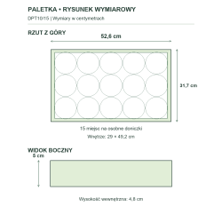 DPT10/15 — rysunek wymiarowy całej paletki; dane z Relacje produktów DPT10/15 — rysunek wymiarowy całej paletki; dane z Relacje produktów