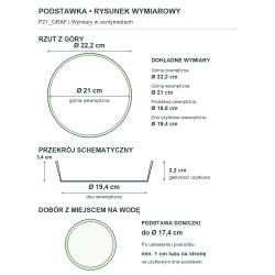 P21_GRAF — rysunek wymiarowy i dobór podstawy doniczki z co najmniej 1 cm luzu na stronę P21_GRAF — rysunek wymiarowy i dobór podstawy doniczki z co najmniej 1 cm luzu na stronę