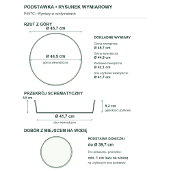 P45TC — rysunek wymiarowy i dobór podstawy doniczki z co najmniej 1 cm luzu na stronę P45TC — rysunek wymiarowy i dobór podstawy doniczki z co najmniej 1 cm luzu na stronę