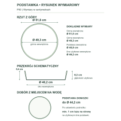 P50 — rysunek wymiarowy i dobór podstawy doniczki z co najmniej 1 cm luzu na stronę P50 — rysunek wymiarowy i dobór podstawy doniczki z co najmniej 1 cm luzu na stronę
