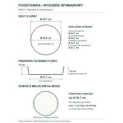 P45TC — rysunek wymiarowy i dobór podstawy doniczki z co najmniej 1 cm luzu na stronę P45TC — rysunek wymiarowy i dobór podstawy doniczki z co najmniej 1 cm luzu na stronę
