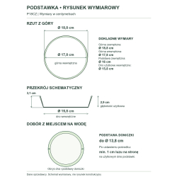P18CZ — rysunek wymiarowy i dobór podstawy doniczki z co najmniej 1 cm luzu na stronę P18CZ — rysunek wymiarowy i dobór podstawy doniczki z co najmniej 1 cm luzu na stronę