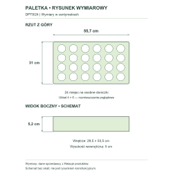 DPT9/24 — rysunek wymiarowy całej paletki; dane z Relacje produktów DPT9/24 — rysunek wymiarowy całej paletki; dane z Relacje produktów