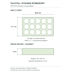 DPT10/15 — rysunek wymiarowy całej paletki; dane z Relacje produktów DPT10/15 — rysunek wymiarowy całej paletki; dane z Relacje produktów