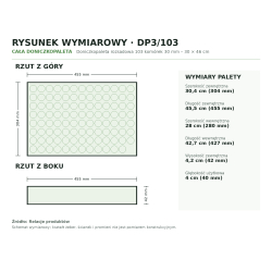 Rysunek wymiarowy całej doniczkopalety: rzut z góry i z boku Rysunek wymiarowy całej doniczkopalety: rzut z góry i z boku