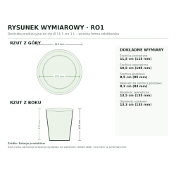 Rysunek wymiarowy: rzut z góry i proporcjonalny rzut z boku Rysunek wymiarowy: rzut z góry i proporcjonalny rzut z boku