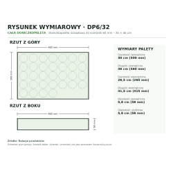Rysunek wymiarowy całej doniczkopalety: rzut z góry i z boku Rysunek wymiarowy całej doniczkopalety: rzut z góry i z boku