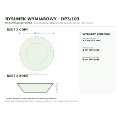 Rysunek wymiarowy pojedynczej komórki: rzut z góry i z boku Rysunek wymiarowy pojedynczej komórki: rzut z góry i z boku
