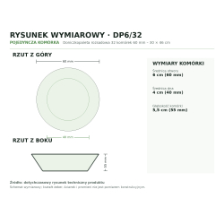 Rysunek wymiarowy pojedynczej komórki: rzut z góry i z boku Rysunek wymiarowy pojedynczej komórki: rzut z góry i z boku
