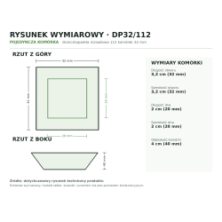 Rysunek wymiarowy pojedynczej komórki: rzut z góry i z boku Rysunek wymiarowy pojedynczej komórki: rzut z góry i z boku